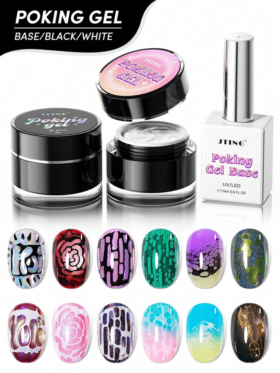 JTING Newest Arrival 5G Poke Gel White Black Color Poking Gel Polish With Poking Base Coat Lace Gel Nail Polish For Nail Art Nail Polish And Home Nails - Multicolor - View 1