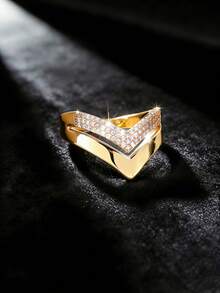 CVNANA 1 chiếc nhẫn bản rộng hình chữ V kép, trang sức thời trang nữ sang trọng đính đá Cubic Zirconia, size M, món quà hoàn hảo cho bạn gái/bạn thân, ngày Valentine, ngày của Mẹ. - F - Xem 22