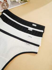 4 Pcs Cotton Low Rise Women's Thongs, Skin-Friendly And Comfortable Panties, Cute Style - Multicolor - View 2