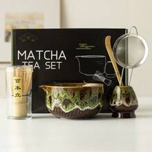 5件套陶瓷抹茶碗套装，釉面开片，中东及日式抹茶入门套装，适合初学者，高温烧制，触感舒适，釉面光滑，简约设计。套装包含陶瓷抹茶碗、抹茶筅、抹茶筛、抹茶勺，手工天然竹制，抹茶冲泡套装，送给男友、女友、家人、朋友、同事的理想礼物，适用于办公室、家庭、茶室等场所，高档茶具礼盒。 - 彩色 - 查看 15