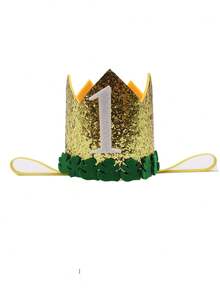 Shiny Gold Jungle Crown Birthday Party Hat, Handmade Glued Numeric 1-9 Holiday Event Party Costume Headpiece, Felt Leaf Crown Party Hat
