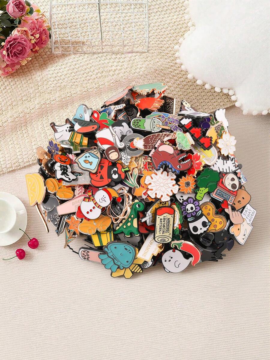 5/10枚随机可爱卡通胸针套装，合金金属别针徽章，动物、水果、蔬菜、卡通、字母图案，隐藏式收藏款式，可爱、优雅、休闲设计，用途广泛，可用于鞋子、包包、衣服、配饰，是送给成人和儿童的绝佳礼物 - 彩色 - 查看 1