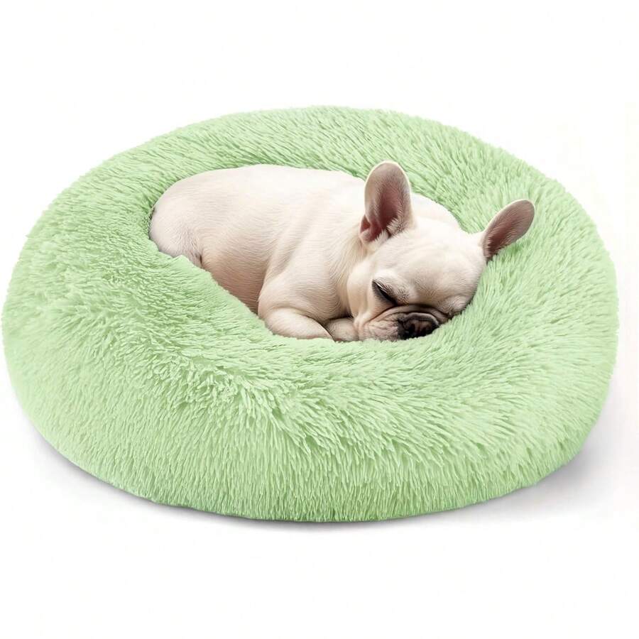 Dog & Cat Bed For Indoor Cats, 20in Calming Donut Bed For Puppy And Kitten, Washable Round Fluffy Pet Bed For Small Medium Dogs And Cats - Green - 查看 1