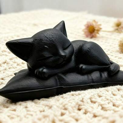 1件装睡猫雕像摆件，猫咪睡姿雕塑，专为爱猫人士设计，适合室内/室外、家居装饰、办公桌摆件、主题派对以及圣诞节、万圣节、感恩节礼物。