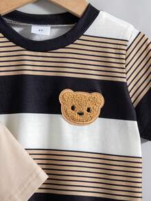 Bộ 3 áo thun ngắn tay kẻ sọc và in hình hoạt hình dành cho bé trai, thích hợp mặc mùa hè. - Nhiều màu - Xem 7