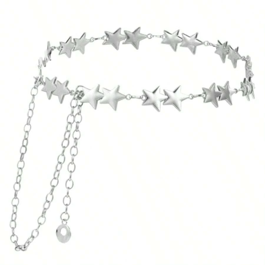 Silver Star Chain Belt Metal Star Belt Chain For Women Punk Y2k Chains Belts For Dresses Jeans Stars Waist Chains For Dress And Pants - như hình ảnh - Xem 1
