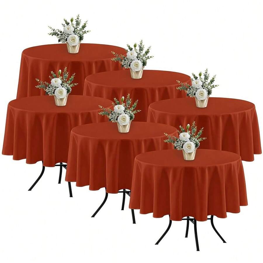 Fitable 6 Pack Rust 70 Inch Round Tablecloth - Stain Resistant And Washable Table Cover, Polyester Fabric Table Cloth For Wedding, Party, Banquet, Formal Events - Rust70InRound - View 1
