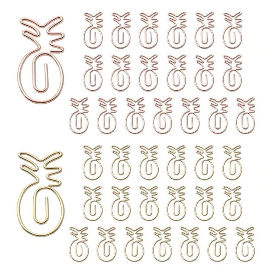 40pcs Pinefor  Apple Shape Paper Clips With Clear Box, Rose Gold And Yellow Gold, Funny Cute Paperclips Bookmarks Planner Clips For Fun Office Supplies Schoolsss Gifts Wedding Decoration - 菠蘿40個 - 查看 1