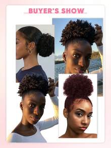 1-Pack 8inch Afro Puff Ponytail Synthetic Hair Extensions Black Voluminous Curly Bun With Secure Clips And Adjustable Drawstring Breathable Mesh Soft Natural Wig For Women Daily Wear And Party Occasions - Multicolor - View 7