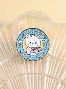 1PC Cute Angry Cat Enamel Pins Cute Cartoon Paws Off Or I Will Break Your Knees Brooches Lapel Badges Fun Jewelry Gift For Friends - Multicolor - View 7