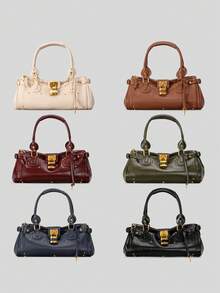 秋冬新款复古百搭铆钉枕形包千禧手提包通勤女式单肩包 - 紅色 - 查看 5