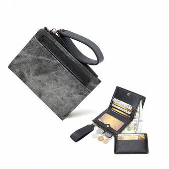 Nueva cartera de mujer, estilo corto de billetera de piel sintética (PU), cierre con cremallera y broche a presión, gran capacidad, monedero de unicolor, portador de tarjetas