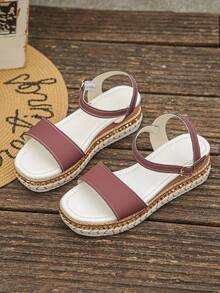 Sandalias de plataforma y cuña con decoración de remaches para mujer, color burdeos, adecuadas para vacaciones y uso diario en verano - Burdeos - Ver 7