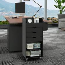 COSTWAY Mobile Rolling Storage Cart With 3 Drawers 2 Shelves And 2 Dowel Rods, Black - 黑色 - 查看 7