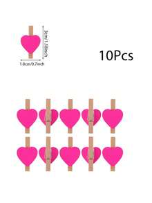 10/50/200pcs Mini Wooden Heart Clips, Rose Red, Suitable For Photo, Card, Handmade And DIY Projects - Hot Pink - View 10