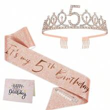 4pcs/Set Birthday Decorations For Girls Aged 5, 10, 13, 15, 18, 30 Years Old, Including Birthday Sash, Crown/Headpiece, Greeting Card, Rose Gold Teenage Girl Gift, Suitable For 5, 10, 13, 15, 18, 30 Years Old Birthday Decor - Rose Gold - View 11