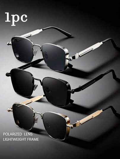 Kính thời trang phong cách punk cổ điển, gọng vuông lò xo bằng kim loại màu vàng và bạc.