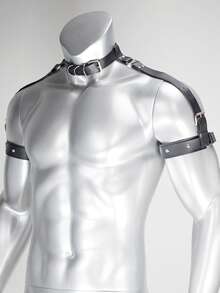 Men's PU Leather Chest Plate Strap - Punk Gothic Style Adjustable Shoulder Strap - Fashion Avant-Garde Accessories Men's Arm Cuffs, Collars - Black - View 4