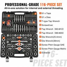 Tap And Die Set, 116-Piece Include Metric And SAE Size, Bearing Steel Taps And Dies, Essential Threading Tool For Cutting External Internal Threads, With Complete Accessories And Storage Case - 銀色 - 查看 4