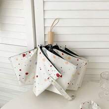 Faux Wood Grain Daisy Polka Dot Print Windproof Compact Folding Umbrella, UV Protection For Outdoor Travel,Spring Summer Picks,Brides Maid Gifts,Room,Bedroom Deccor,Bedroom Deccor,Beach,Travel,For Men,For Women,Vacation - Multicolor - View 11