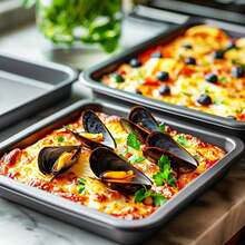 5件套不粘烘焙工具套装，包括圆形/方形蛋糕模具、玛芬模具、烤盘、烤箱烤盘，黑色厨房烘焙炊具套装，烘焙模具及用品 - 黑色 - 查看 9