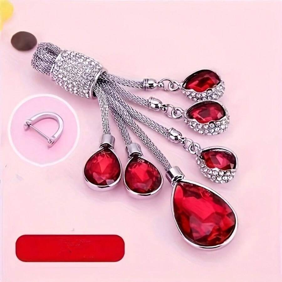Car Keychain For Women, High-End Rhinestone Horseshoe Buckle, Suitable For BMW And Mercedes Keys, Luxury Artificial Diamond Key Strap - Hồng đỏ 1 - Xem 1