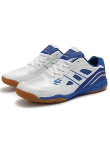 1双男士纯色PU皮革系带运动鞋，轻便透气防滑支撑性户外多功能运动鞋，适合健身、训练，四季皆宜 - 藍色 - 查看 6