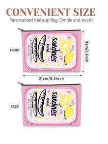 沙丁鱼图案女士化妆包和洗漱包，多功能小物件收纳袋，带衬里和拉链设计，便携式手提包，适合户外、家居收纳、旅行必备品收纳，可用作零钱包、化妆包、铅笔盒、糖果袋，适合日常通勤、度假、商务、健身、户外活动，并可作为生日、圣诞节、新年、情人节、万圣节、母亲节、父亲节、护士节等节日的礼物。