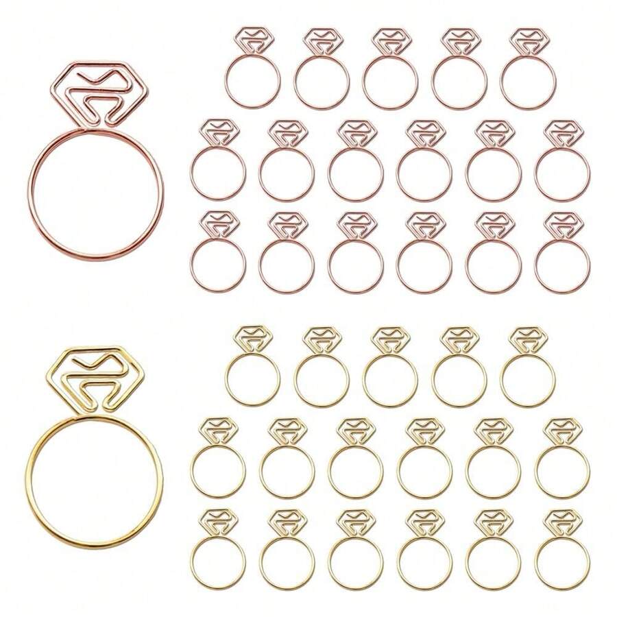 OWLFAVO 36pcs Diamond Ring Shape Paper Clips With Clear Box, Rose Gold And Yellow Gold, Funny Cute Paperclips Bookmarks Planner Clips For Fun Office Supplies College Gifts Wedding Decoration - DiamondRing36pcs - View 1