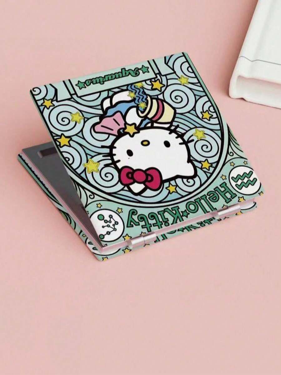 Sanrio 1个三丽鸥Hello Kitty星座系列便携式化妆镜，一面是放大镜，高清双面可折叠 - 轻巧便携，适合随时随地补妆 - 时尚仿皮设计，家居浴室装饰，母亲节礼物，毕业礼物，婚礼礼物，乔迁礼物，浴室、客厅、卧室、家中，度假，露营旅行 - 彩色 - 查看 1