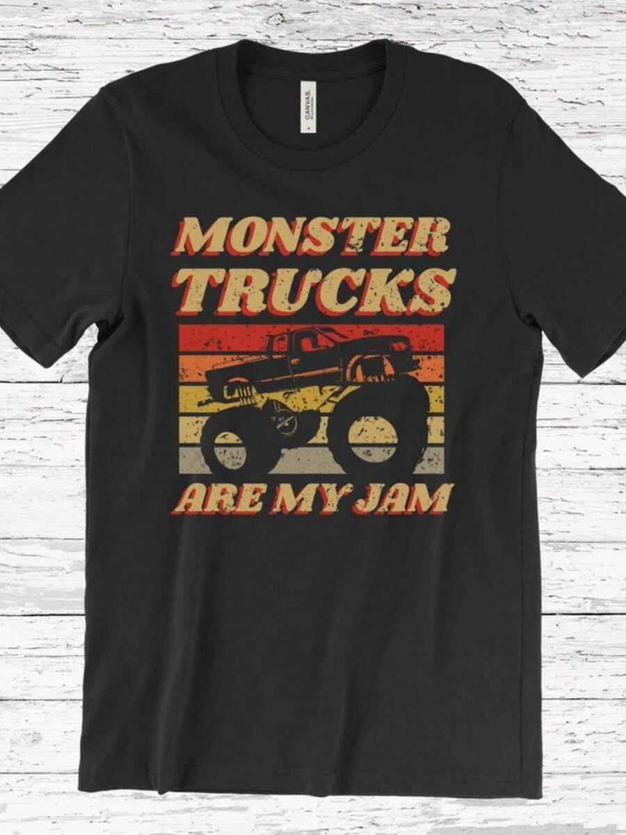 Monster Truck Car Lover T-Shirt, Monster Jam Trucks Crushing Cars Adrenaline Racing Engine Rev Gift Tshirt, Awesome Party Present Tee - màu đen - Xem 1