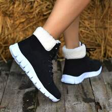 New Women's High-Top Casual Thick-Soled Warm Fleece Snow Boots, Flat Short Ankle Boots - Black - View 13