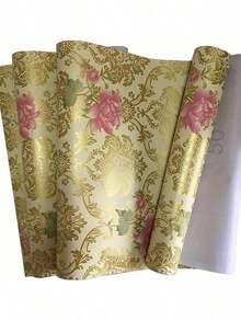 Eine Rolle selbstklebende Vinylvliestapete mit goldenen und rosa Hibiskusblumen Mustern, einfach abziehen und aufkleben. Geeignet für Wand Dekoration in Schlafzimmern, Wohnzimmern, Küchen, Esszimmern und Zuhause, sowie für die Renovierung von Tischplatten und Schränken. langanhaltend und abnehmbar. Verschiedene Größen erhältlich. - Gold - Übersicht 6