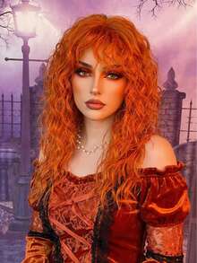 Red Wool Roll Wig With A Center Part And Bangs, Made Of Synthetic Fibers, Suitable For Everyday Wear, Cosplay, Parties, And Other Occasions. - Red - View 3