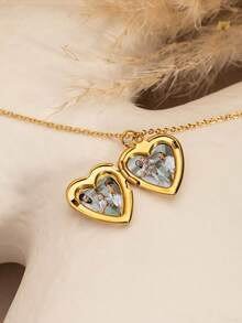 Customized Photo Heart-Shaped Stainless Steel Necklace, Personalized Vintage Oval Heart-Shaped Box Can Hold 2 Photos, Memorial Pendant Gift For Her, Suitable For Mother's Day, Valentine's Day, Christmas, Birthday, Anniversary, Wedding, Thanksgiving, Best Friend Gift, Daily Wear Delicate Chain Necklace, Women's Fashion Memorial Jewelry - Multicolor - View 8