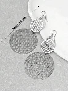 1 Pasang Anting Hoop Wanita Motif Bunga Berongga Vintage, Cocok untuk Pemakaian Sehari-hari dan Liburan - Perak - View 4