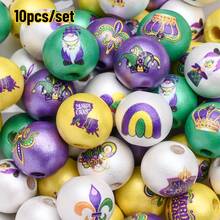 4Amazonia 10/50pcs/Set Carnival Wood Beads, Green Wood Spacer Beads, Polished Round Beads, Wooden Gras Craft Beads, DIY Craft Wreath Home Party Decor - Multicolor - View 10