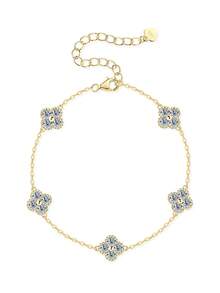 XUJIA 1PC Moissanite Bracelet For Women Four Leaf Clover Women's Fashion Bracelet In 925 Steling Silver – 3mm*20pcs Round Moissanite Lucky Charm Jewelry Sweet Valentine's Day Gift For Girlfriend & Wife - BMO-065 - View 1