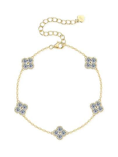 XUJIA 1 PIEZA Pulsera de mujer con moissanita Trébol de cuatro hojas Pulsera de moda de mujer en plata esterlina 925 - 3mm*20 piezas Moissanita redonda Joyería de amuleto de la suerte Regalo dulce del Día de San Valentín para novia y esposa