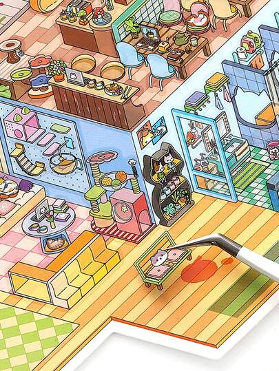 1张超大风景贴纸，创意剪贴簿贴纸，可爱宠物店场景贴纸