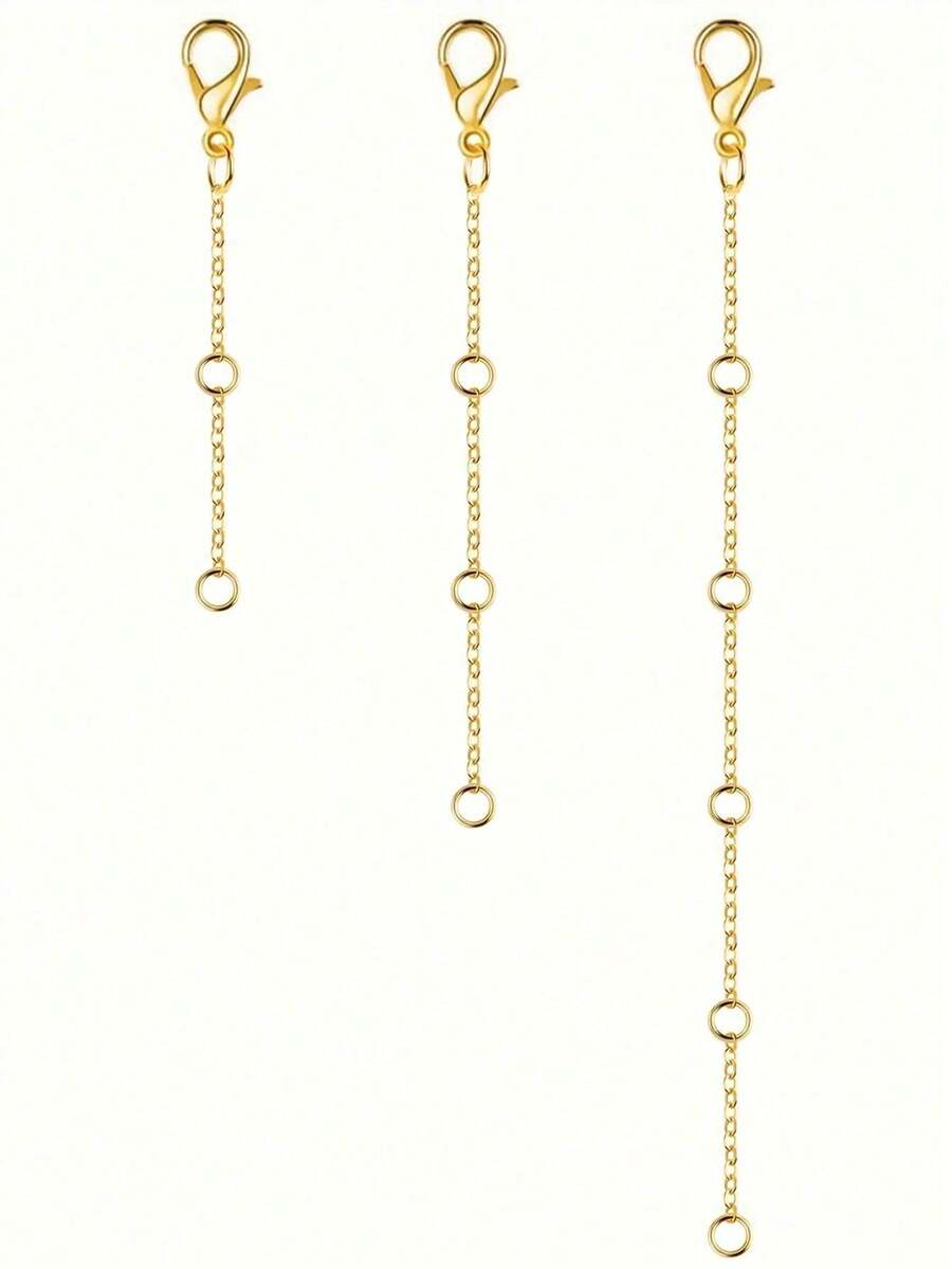 3pcs Gold Stainless Steel Extension Chain, Ideal For Jewelry Making Such As Bracelets And Anklets