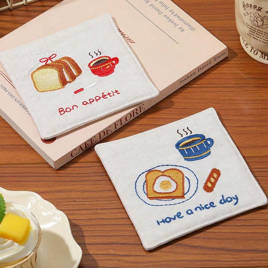 1pc Embroidered Coaster Couple Birthday Gift Home Decor Pendant Self Embroidered Coffee Coaster - Multicolor - View 1