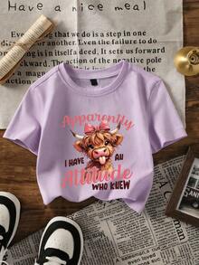 Bộ 3 áo thun ngắn tay in hình bò và hoa cho bé gái, thích hợp làm quần áo mùa hè cho trẻ em gái, trang phục học sinh. - Nhiều màu - Xem 7
