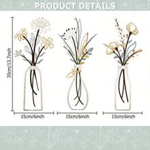 3 Pcs- Wall Sign Decoration,Metal Flowers Wall Arts , Minimalist Iron Flower Vase Wall Art, Metal Wire Decoration, Rustic Farmhouse Decor Beige Minimalist Flower Wall Decors For Living Room Bathroom Bedroom Dining Room-Housewarming Gifts Room Decor Bedroom Decor Home Decor - Nhiều màu - Xem 2