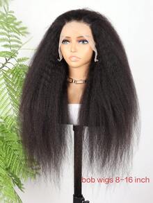 透明假发，蓬松直发，蕾丝前假发，13x4蕾丝，预剪预拔，即戴即走，Yaki直发假发，女士款，180%密度Yaki直发假发，蓬松直发真人发假发，13x6蕾丝前假发，真人发，预拔带婴儿发，蓬松直发假发长度可选8-36英寸，无胶真人发假发，打造自然发型，自然黑色，女士款，易于佩戴（波波头假发8-16英寸） - SNatural - 查看 11