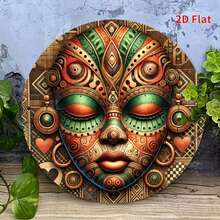 1 Stück runde Metallblechplatte - Afrikanische Maske Wanddekoration, vielseitiges Hofschild für Zuhause, Bauernhof, Garten, Garage, wetterfeste Outdoor-Anzeige, perfekte Raumdekoration mit zufälligen Montagelöchern - Verschiedenfarbig - Übersicht 11