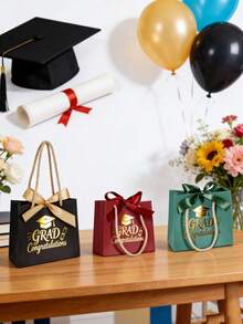10pcs/Set Graduation Canvas Tote Bag Gift Box (With Ribbon), Graduation Canvas Bag, Graduation Gift Box, Graduation Candy Canvas Bag Gift Box, Graduation Party Small Gifts - Burgundy + Burgundy Ribbon [Graduation Season Handbag] - View 5