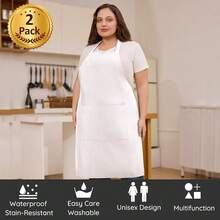 2 Pcs Plus Size Chef Apron, Unisex Professional Apron With 2 Pockets For CooFKing, Work, BaFKing (Larger Size) - White - View 3