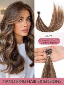 Nano Tip Hair Extensions Human Hair Balayage Nano Ring Beads Pre-Bonded Seamless Highlight Extensions For Women Nano Extension Human Hair Ease Of Use 50s Invisible Nano Bead Extension Valentine's Day - Multicolor - View 15