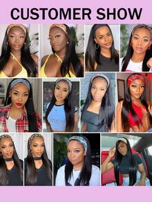 180% Density Human Hair Straight Headband Wig, Glueless Straight Hair Wig For Women, Instant Wear, Hand-Tied Human Hair Wig, Natural Black